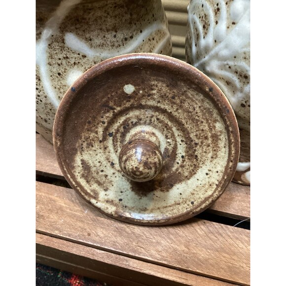 Art Pottery Creamer & Sugar Stoneware Brown Earth Tones White Drip Glaze Accent - Picture 7 of 15